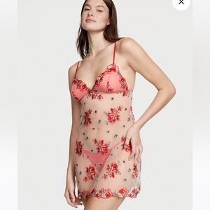 Victoria's Secret Floral Embroidery Sheer Mesh Slip